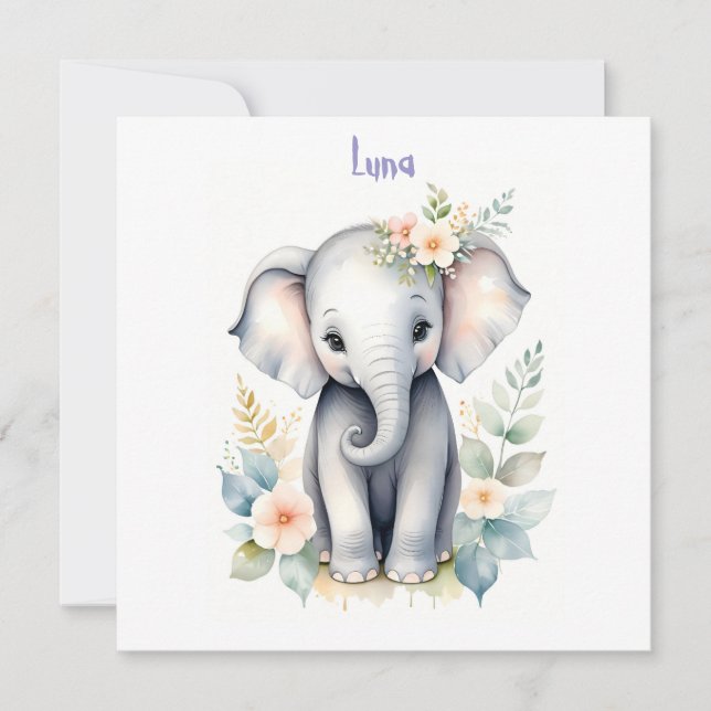 Convites Bebê Elefante Florido (Frente)