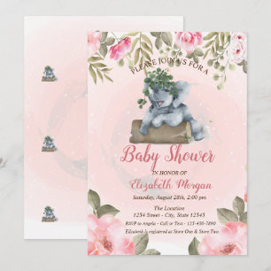 Convites Bebê Elefante Fofo, Chás de Bebê Florais