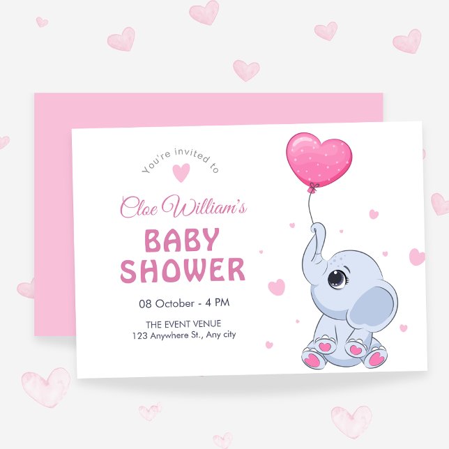 Convites Bebê elefante fofo e balão  (Criador carregado)