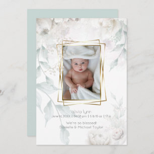 Convites Bebê Elegante Alabastro White Peonies