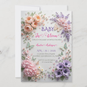 Convites Bebê Elegante em Flor Borboletas Florais Pastel