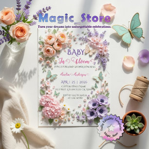 Convites Bebê Elegante em Flor Borboletas Florais Pastel