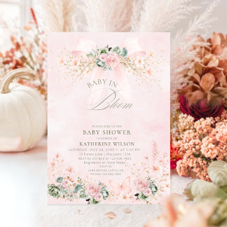 Convites Bebê Elegante em Flor de Rosa Chuveiro de Bebê