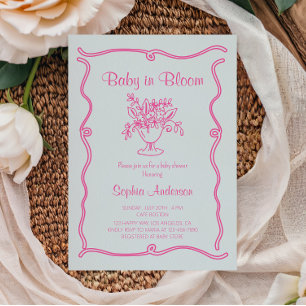 Convites Bebê Elegante no Chá de fraldas Floral Rosa-Bloque