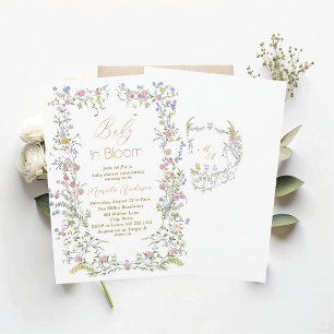 Convites Bebê em Aquarela Elegante em Flor de Rosa   B