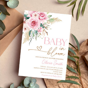 Convites Bebê Em Blogue Boho Blush Chá de fraldas Floral Ro