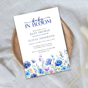 Convites Bebê em Blogue Chá de fraldas Azul de Flor Selvage
