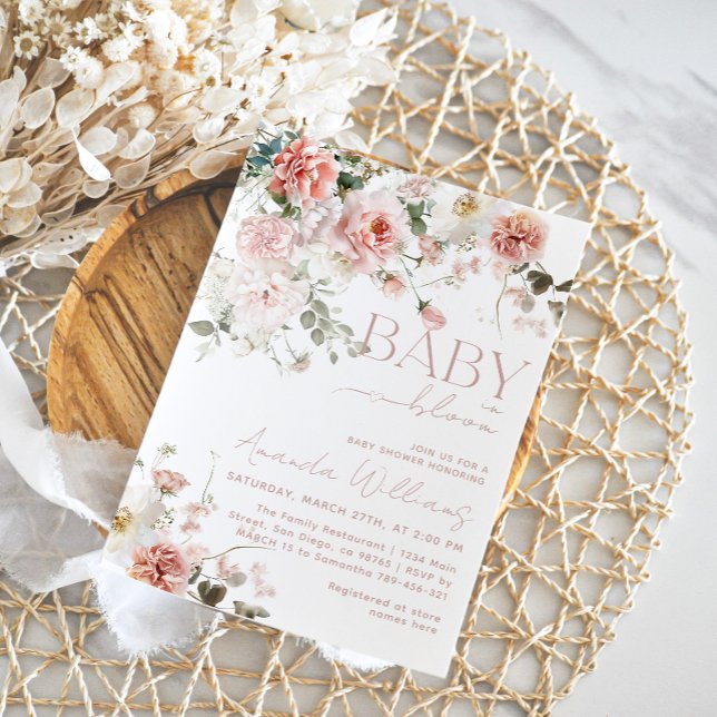 Convites Bebê em Blogue Flor Rosa Chá de fraldas (Criador carregado)