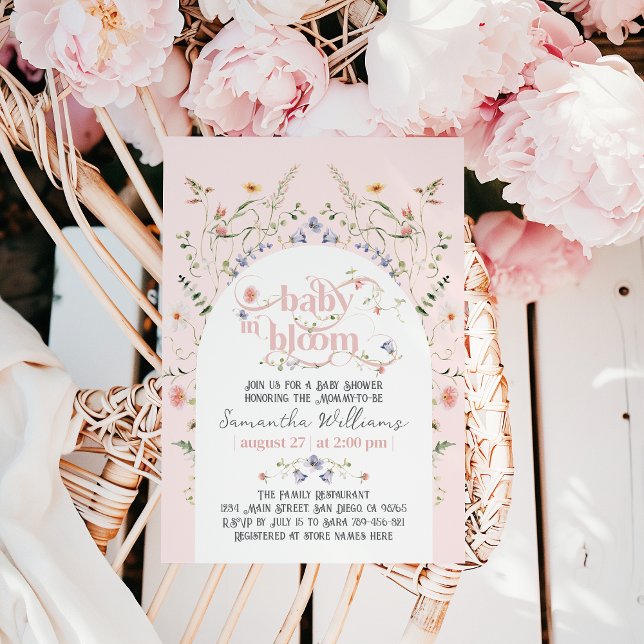 Convites Bebê em Blogue Flor Rosa Chá de fraldas (Criador carregado)