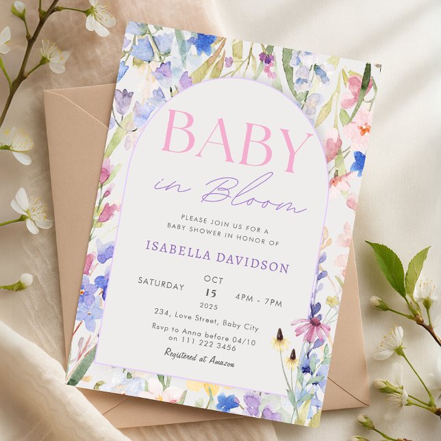 Convites Bebê em Blogue Floral de Chá de fraldas de Flor Se (Baby in Bloom WIldflower Baby Shower Floral Invitation)