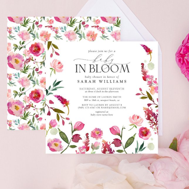 Convites Bebê Em Blogue Menina Rosa Chá De Aquarela (Baby Shower Invitation)