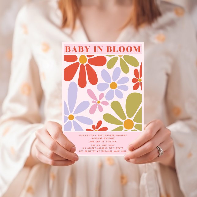 Convites Bebê Em Blogue Retro Vintage Multicolor Floral (Criador carregado)