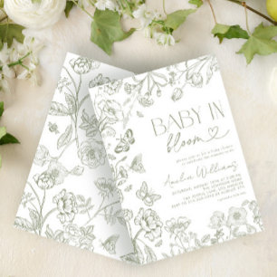 Convites Bebê Em Blogue Vintage Floral Sage Chá Verde