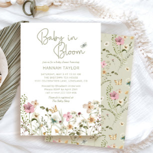 Convites Bebê em Bloom Boho Chá de fraldas de flor selvagem