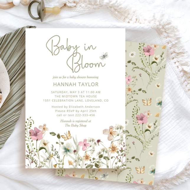 Convites Bebê em Bloom Boho Chá de fraldas de flor selvagem (Criador carregado)