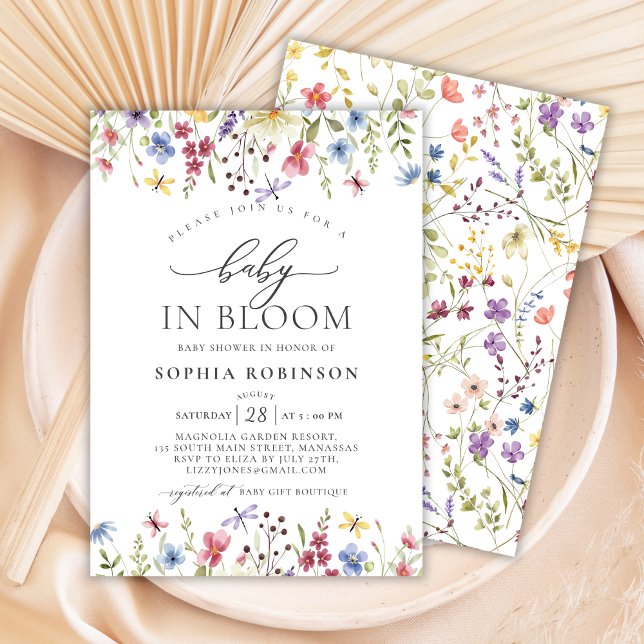 Convites Bebê em Bloom Boho Chá de fraldas de flor selvagem (Criador carregado)