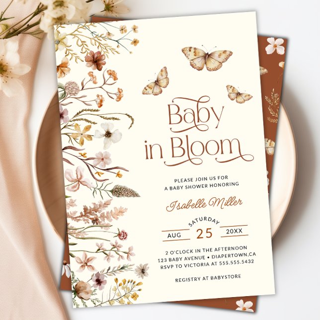 Convites Bebê Em Bloom Boho Chá de fraldas Floral (Baby In Bloom Boho Floral Baby Shower Invitation)