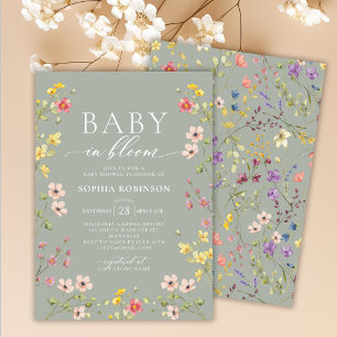 Convites Bebê em Bloom Boho Chá de fraldas Verde de Flor Se