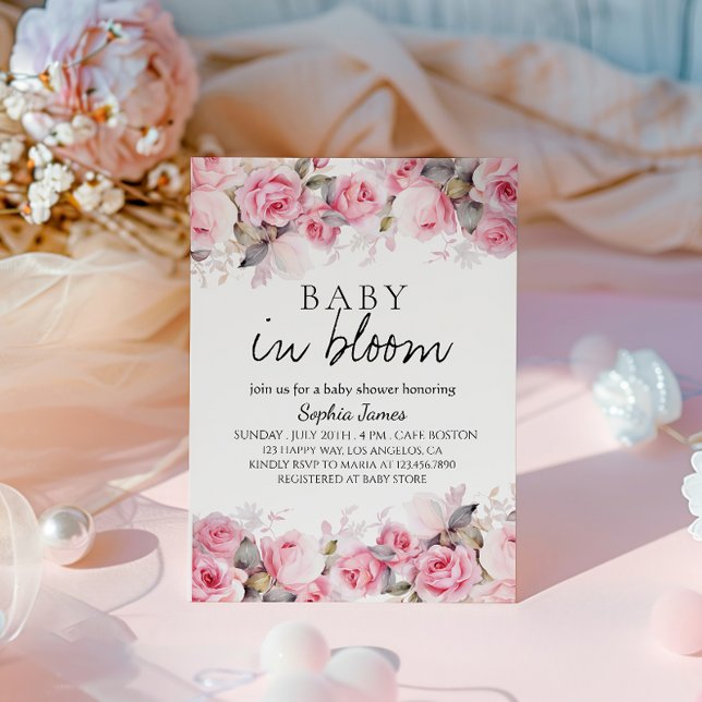 Convites Bebê em Bloom - Chá de fraldas Floral Elegante (Criador carregado)