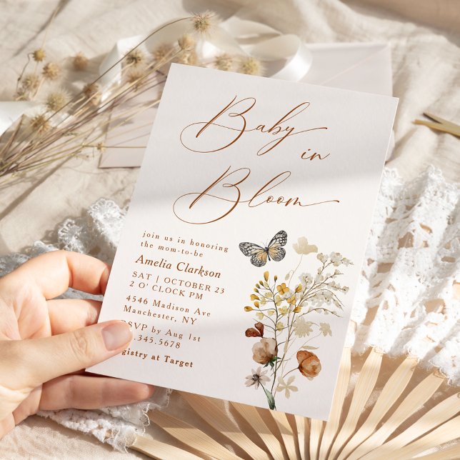 Convites Bebê Em Bloom Elegante Chá de fraldas De Flor Selv (Criador carregado)