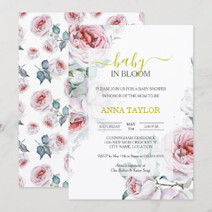 Convites Bebê em Bloom Elegante Chá de fraldas Floral