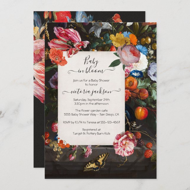 Convites Bebê em Bloom Elegante Chá de fraldas Floral (Frente/Verso)