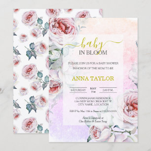 Convites Bebê em Bloom Elegante Chá de fraldas Floral Rosa