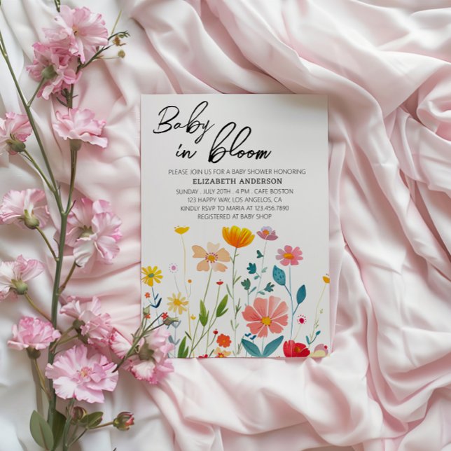 Convites Bebê em Bloom Floral Chá de fraldas - Flores elega (Criador carregado)