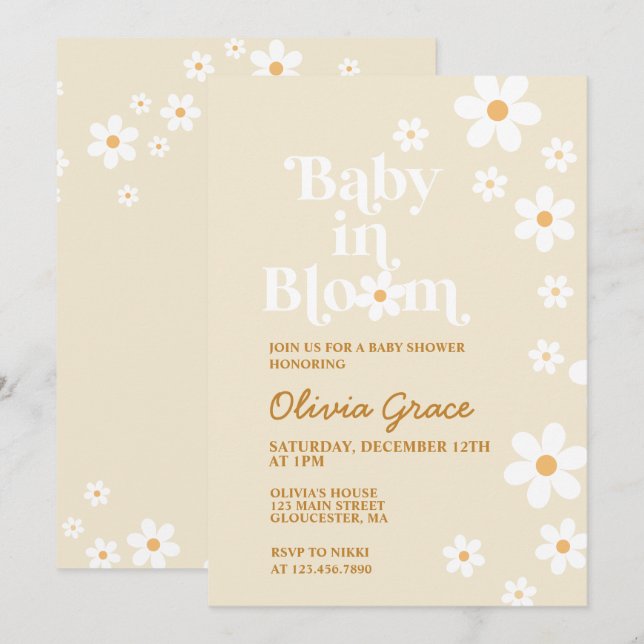 Convites Bebê em Bloom que brava Chá de fraldas de Daisy (Frente/Verso)