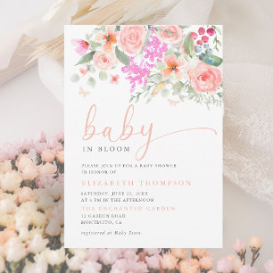Convites Bebê em Bloomny Garden Floral Chá de fraldas