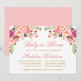 Convites Bebê Em Bloqueio Aquarela Chá Floral Rosa
