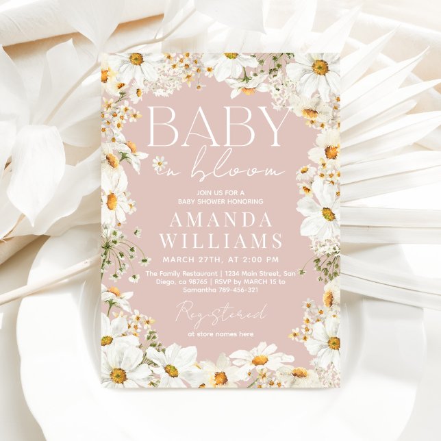 Convites Bebê em Bloush Blush Daisy Baby Girl Chá (Criador carregado)