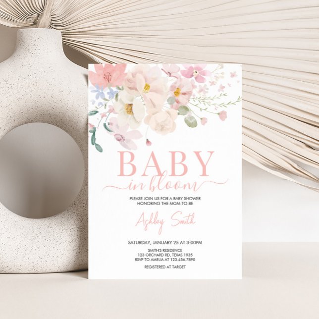 Convites Bebê em Bloush Blush Pink Floral Chá de fraldas (Blush Pink Floral Baby in Bloom Baby Shower Invitation)