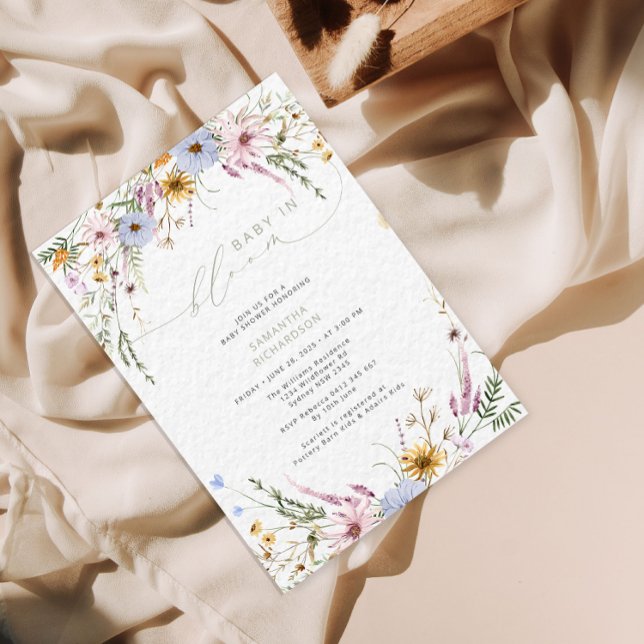 Convites Bebê em Chá de fraldas de flor selvagem (Criador carregado)