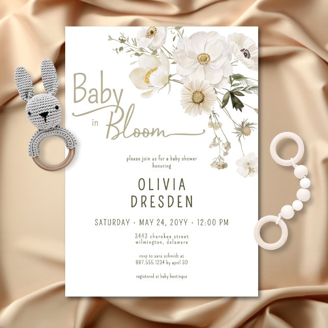Convites Bebê Em Chá de fraldas De Flor Selvagem Neutro Em  (Baby In Bloom Neutral Wildflower Baby Shower Invitation)