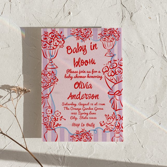 Convites Bebê em Chá de fraldas de Flores Desenhadas à Mão  (Criador carregado)