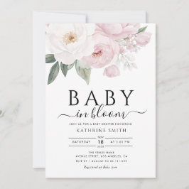 Convites bebê em chá de fraldas floral cor-de-rosa