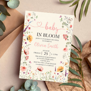 Convites Bebê Em Chá de fraldas Floral De Flor Selvagem