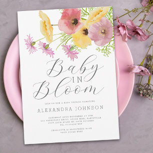 Convites Bebê em Flor Água-tinta Rosa Amarelo Floral