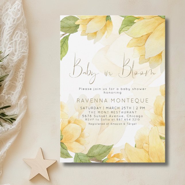 Convites Bebê em Flor Amarelo Préppy Chá de Bebê Floral (Criador carregado)