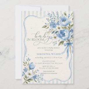 Convites Bebê em Flor azul laço Menino Chuveiro de Bebê Flo