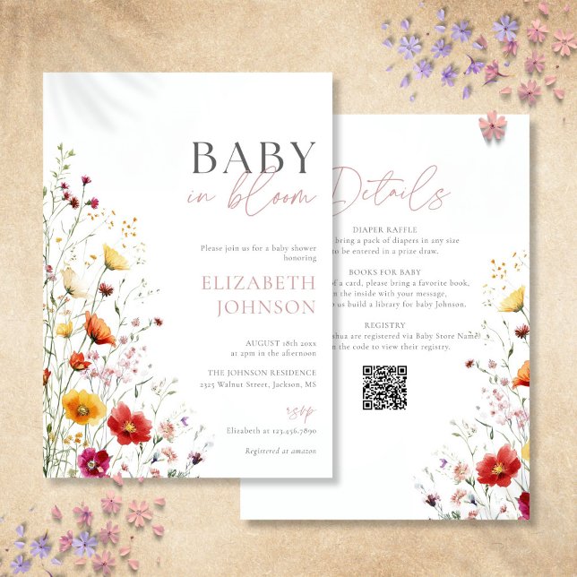 Convites Bebê em Flor Baby Shower Tudo em Um (Baby In Bloom Wildflower Baby Shower All In One Invitation)