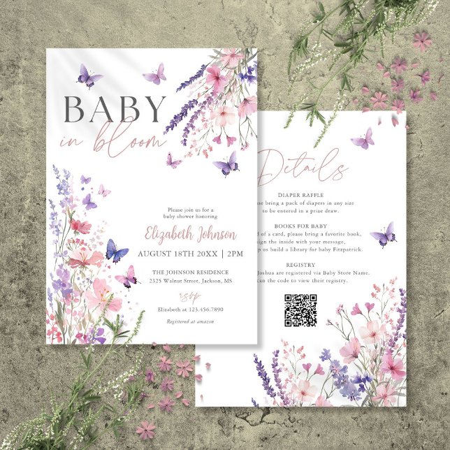 Convites Bebê em Flor Bebê em Flor Chuva de Bebê Tudo em Um (Baby In Bloom Wildflower Baby Shower All In One Invitation)