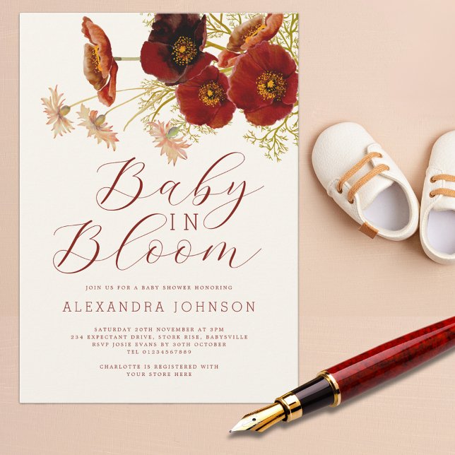 Convites Bebê em Flor Chá de Bebê de Outono de Flores Silve (Baby in bloom floral fall gender neutral baby shower invitation)
