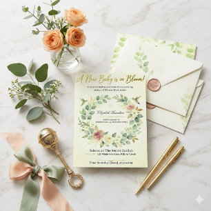 Convites Bebê em Flor Floral Botânico Elegante