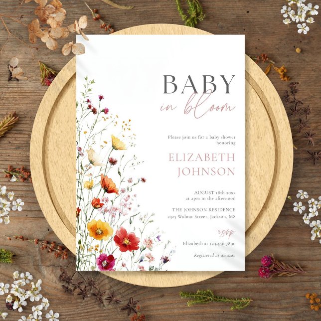 Convites Bebê em Flor Flores Silvestres Chuveiro de Bebê Fl (Baby In Bloom Wildflowers Floral Baby Shower Invitation)