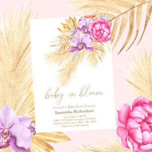 Convites Bebê em flor Grama das Pampas Boho Rosa Churrasco