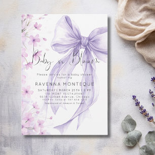 Convites Bebê em Flor Lilás Pastel Laço Chá de Bebê