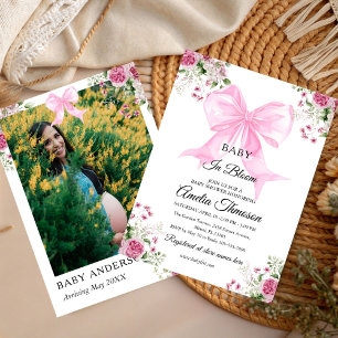 Convites Bebê em Flor linda aquarela Menina Floral Laço Ros