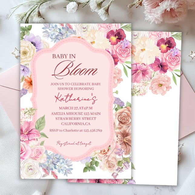 Convites Bebê em flor menina shower floral de primavera (Criador carregado)